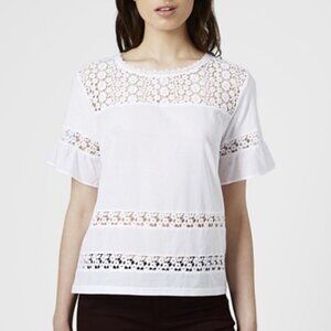 Topshop White Flutter Sleeve Blouse with Ruffled Embellishments